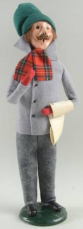 Traditional Assorted Carolers Man In Grey With Green Hat W/Sheet - No Box