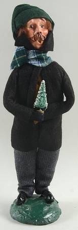 Traditional Assorted Carolers Mustache Man With Tree-Green - No Box