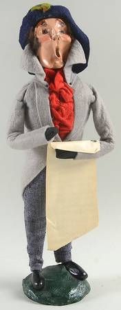 Traditional Assorted Carolers Man In Grey Coat Red Ruffles Shirt - No Box