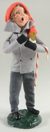 Traditional Assorted Carolers Boy In Grey Coat W/Candy Cane - No Box