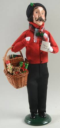 Traditional Assorted Carolers Mustache Man With Basket Of Toys-Red - No Box Nb1243