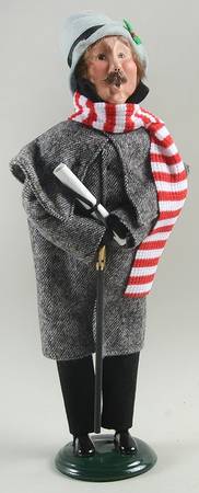 Traditional Assorted Carolers Mustache Man With Cane-Red & White Scarf - No Box Nb1234