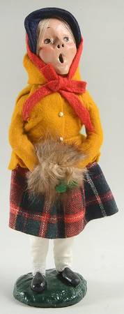 Traditional Assorted Carolers Girl With Muff-Mustard Coat/Plaid Skirt - No Box Nb1273