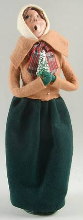 Traditional Assorted Carolers Woman With Tree-Tan Coat/Green Skirt - No Box Nb1266