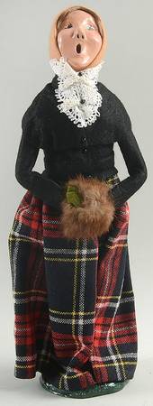 Traditional Assorted Carolers Woman With Brown Muff-Black Coat/Plaid - No Box Nb1320