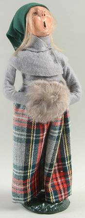 Traditional Assorted Carolers Woman With Grey Muff-Grey Coat/Plaid  - No Box Nb1313
