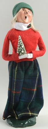 Traditional Assorted Carolers Woman With Tree-Red Coat/Plaid Skirt - No Box Nb1299