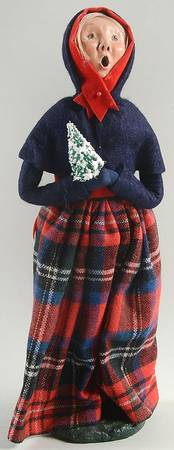 Traditional Assorted Carolers Woman With Tree-Blue Coat/Plaid Skirt - No Box Nb1298