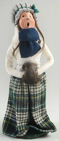 Traditional Assorted Carolers Woman With Muff-White Coat/Plaid Skirt - No Box Nb1296