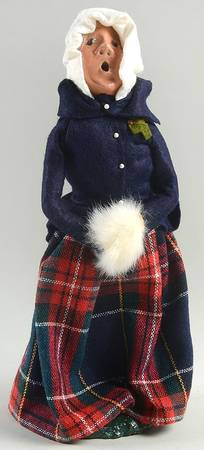 Traditional Assorted Carolers Woman Wth Muff-Blue Coat/Plaid Skirt - No Box Nb1295
