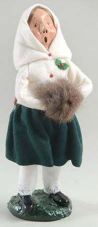 Traditional Assorted Carolers Girl With Muff-White Coat/Green - No Box Nb1291