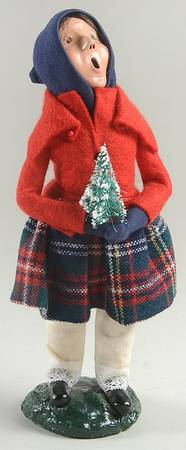 Traditional Assorted Carolers Girl With Tree-Red Coat/Plaid Skirt - No Box Nb1288