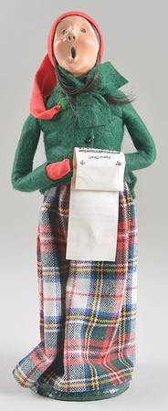 Traditional Assorted Carolers Woman W/Sheet Music-Red Plaid Skirt-Gree - No Box