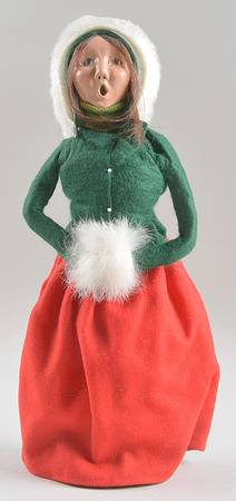 Traditional Assorted Carolers Woman With Muff-Red Skirt-Green Top - No Box