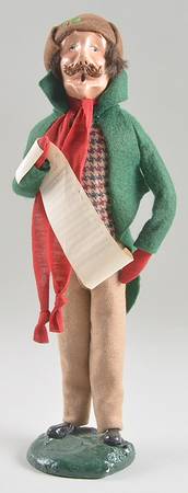 Traditional Assorted Carolers Man With Music-Green Coat Brown Pants - No Box