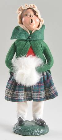 Traditional Assorted Carolers Girl With Muff-Green Coat - No Box