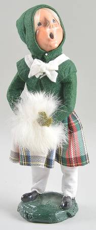 Traditional Assorted Carolers Girl With Muff-Green Coat Plaid Skirt - No Box 258
