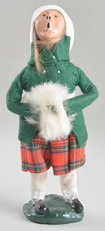 Traditional Assorted Carolers Girl With Muff-Green Coat Red Plaid Skir - No Box