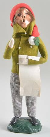 Traditional Assorted Carolers Boy With Music-Olive Green Coat - No Box