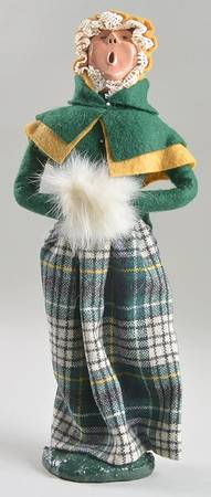 Traditional Assorted Carolers Woman With Muff-Green Coat Mustard Trim - No Box