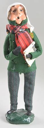 Traditional Assorted Carolers Man With Music-Green Coat White Cap - No Box