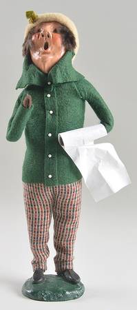 Traditional Assorted Carolers Man With Music-Green Coat-Brown Hat - No Box