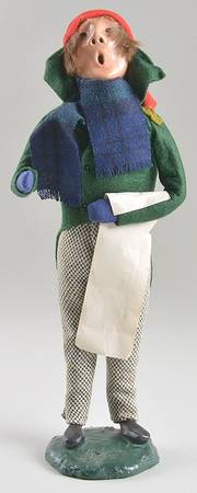 Traditional Assorted Carolers Man With Music-Green Coat-Blue Scarf - No Box