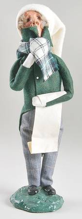 Traditional Assorted Carolers Man With Music-Green Coat-White Cap - No Box