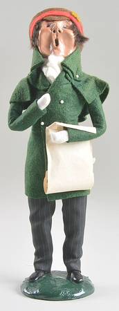 Traditional Assorted Carolers Man With Music-Green Coat-Brown Hat - No Box