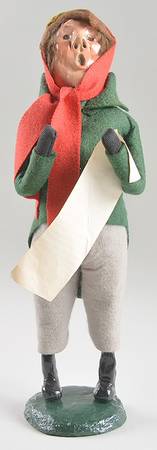 Traditional Assorted Carolers Man With Music-Green Coat Red Scarf - No Box