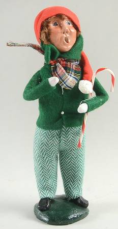 Traditional Assorted Carolers Boy With Candy Cane-Green Coat Red Cap - No Box