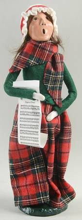 Traditional Assorted Carolers Woman With Music-Green Coat Plaid Skirt - No Box