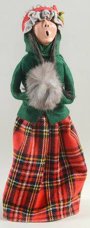 Traditional Assorted Carolers Woman With Muff-Green Top Red Paid Skirt - No Box