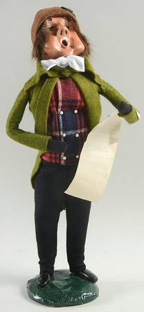 Traditional Assorted Carolers Man With Music-Olive Green Coat Plaid Ve - No Box