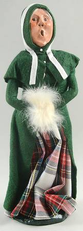 Traditional Assorted Carolers Woman With Muff-Green Coat - No Box