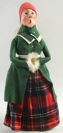 Traditional Assorted Carolers Woman With Muff-Green Coat-Red Hat - No Box