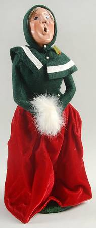 Traditional Assorted Carolers Woman With Muff-Green Top Red Velvet Ski - No Box