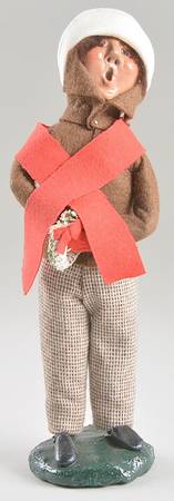 Traditional Assorted Carolers Boy With Wreath-Brown Coat/Red Scarf - No Box Nb1337