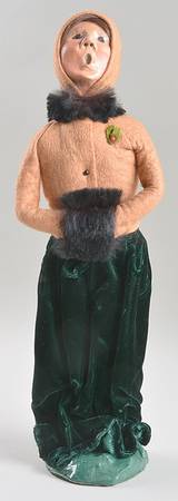 Traditional Assorted Carolers Woman With Muff-Tan Coat Fur Trim - No Box Nb1328