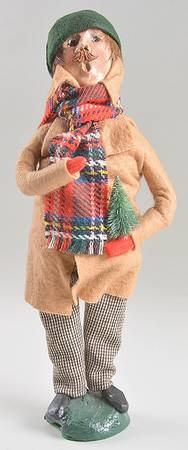 Traditional Assorted Carolers Man With Tree-Tan Coat/Plaid Scarf - No Box Nb1327
