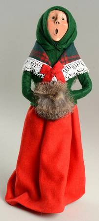 Traditional Assorted Carolers Woman Wth Grey Muff-Green Coat/Red Skirt - Nb1363, No Box