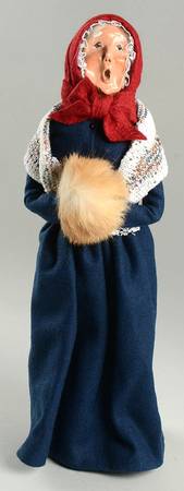 Traditional Assorted Carolers Woman With Brown Muff-Blue Dress - Nb1351, No Box