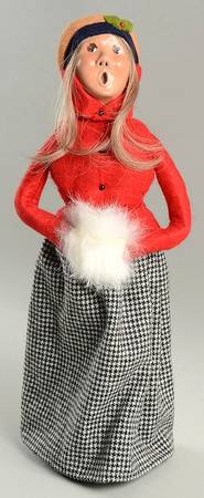 Traditional Assorted Carolers Woman With White Muff-Red Coat - 1350, No Box