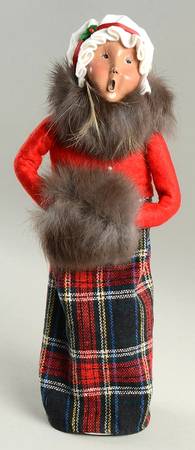 Traditional Assorted Carolers Woman With Brown Muff-Red Coat/Plaid - Nb1349, No Box