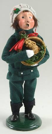 Traditional Assorted Carolers Boy With Rabbit In Basket-Green Suit - Nb1400, No Box