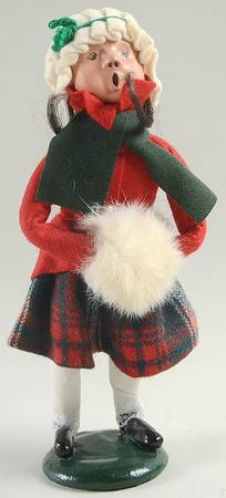 Traditional Assorted Carolers Girl With Muff-Red Coat/Plaid Skit - Nb1393, No Box