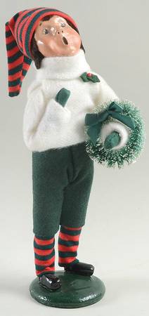 Traditional Assorted Carolers Boy With Wreath-White Sweater - 1390, No Box