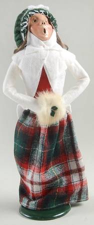Traditional Assorted Carolers Woman With Muff-White Coat/Plaid Skirt - Nb1377, No Box