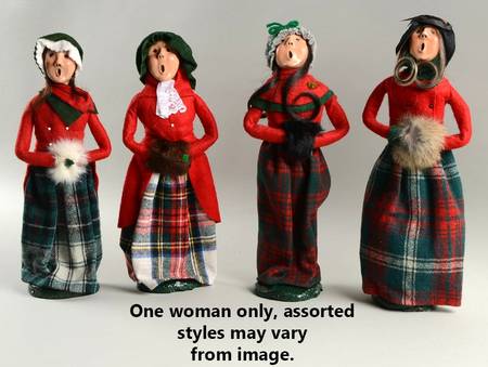 Traditional Assorted Carolers Woman With Muff-Red Plaid Skirt - No Box