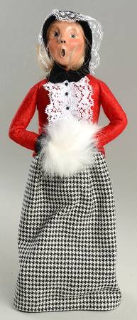 Traditional Assorted Carolers Woman With Muff-Red Coat/Houndstooth - No Box 1452